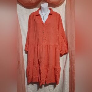 🛍️ BUNDLE ONLY 🛍️Falls Creek Coral-Orange Buttoned Tiered Tunic Dress